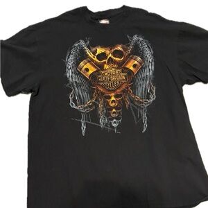 Harley-Davidson Black Tee with Gold Skull Graphic